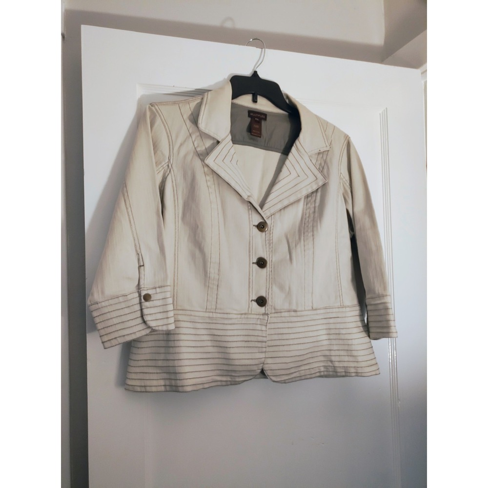 Multiples Women's PXL Petite XL Cream Stretch Cotton Blazer Contrast Stitch